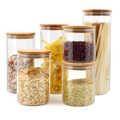Custom Natural Bamboo Glass Storage Jar with Bamboo Lids | Bamboo borosilicate Glass Canister Jar for Spice, Food, Pasta