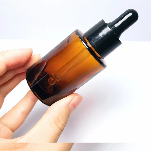 30ml Flat Shoulder Cylinder Glass Dropper Bottles | Amber Serum Glass Bottles with Black Dropper Caps