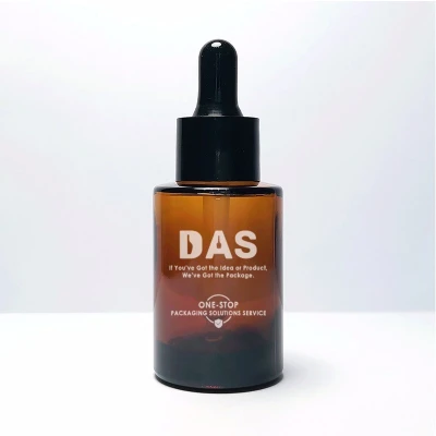 30ml Flat Shoulder Cylinder Glass Dropper Bottles | Amber Serum Glass Bottles with Black Dropper Caps