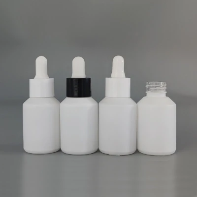 30ml Oblique Shoulder Glass Dropper Bottles | Matt White Glass Bottles for Essential Oil, Serum Lotion
