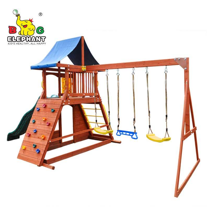 Wooden outdoor playground equipment swing set for children Big