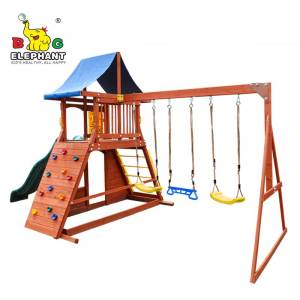 Wooden outdoor playground equipment swing set for children