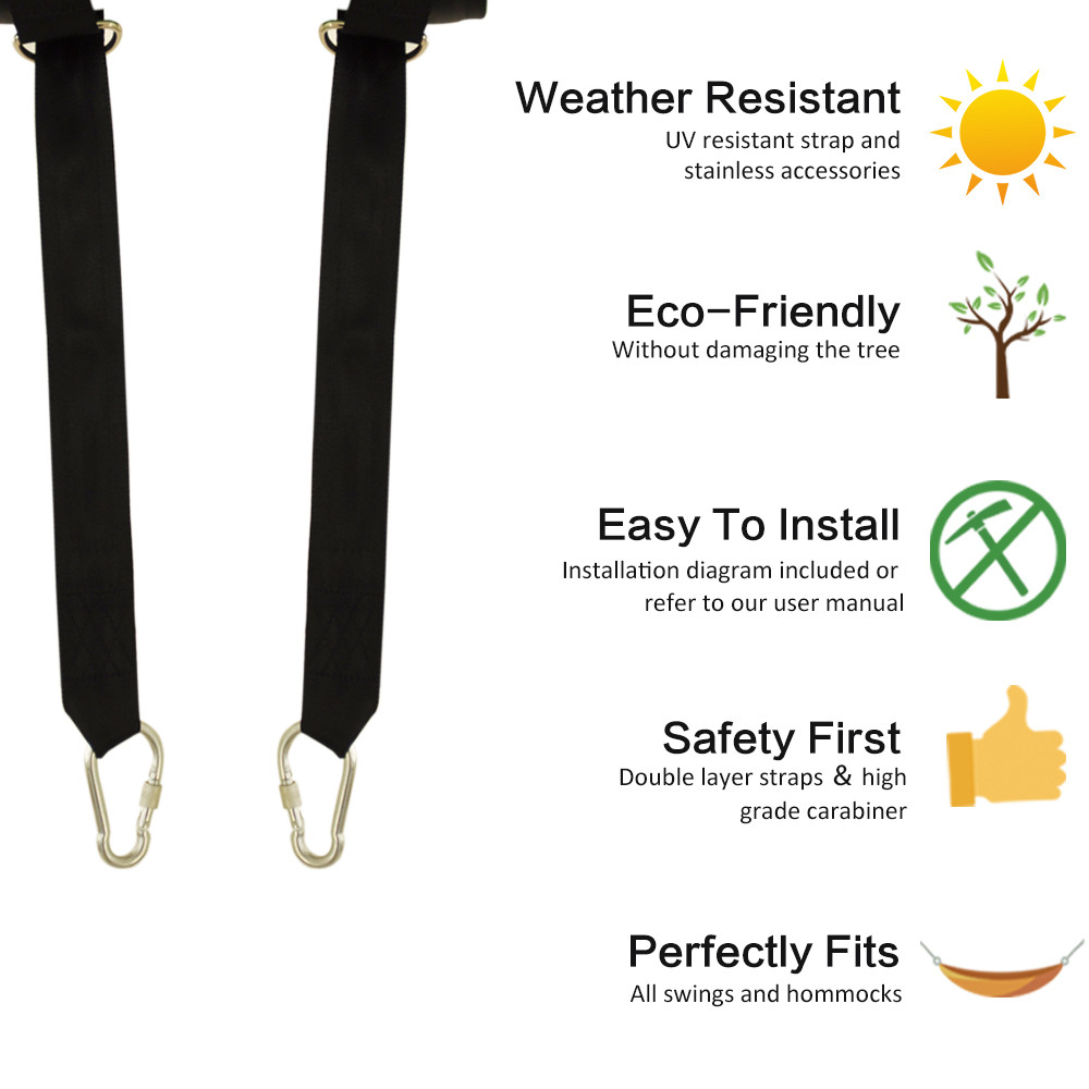 40" Double Layer Tree Swing Straps Safer Hanging Kit With Heavy Duty Carabiners and Carry Bag Hammock Straps Swing Hanging Straps