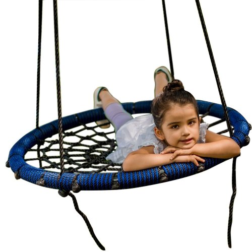 Balançoire d'arbre en toile d'araignée bleue Balançoire extérieure ronde en corde de filet se fixe aux arbres Ensembles de balançoire amusants pour plusieurs enfants ou adultes