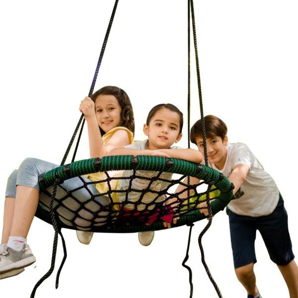 Green Spider Web Tree Swing Round Net Rope Swing Outdoor Attaches to Trees for Multiple Kids Adult