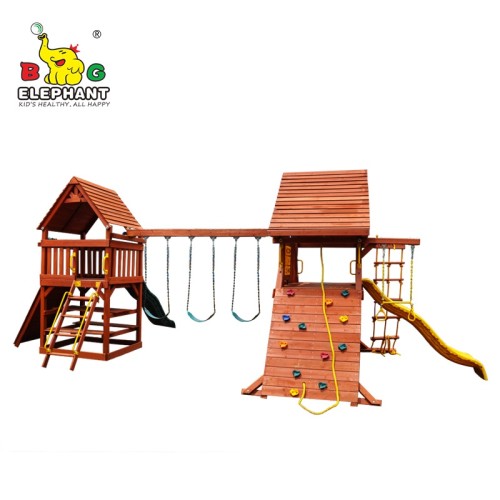 Safety Outdoor Wooden Double Play Center Slide Swing Set For Children