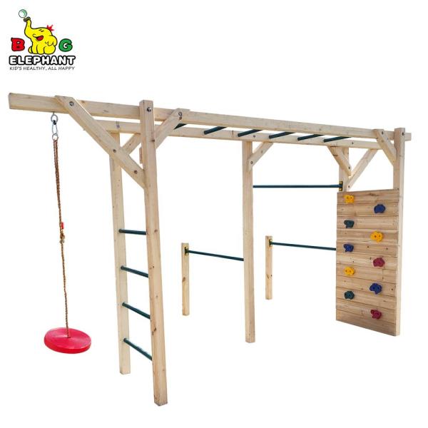 6 in 1 Wooden Fitness Equipment Monkey Bar with Climbing Ladder and Dic Swing