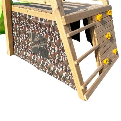 Wooden Playground Slide Set with Climbing Rope and Swing for Kids