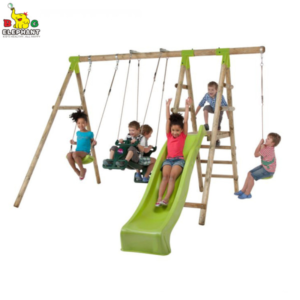 600lbs Outdoor Log Wooden Swing Set Playground with Climb Ladder