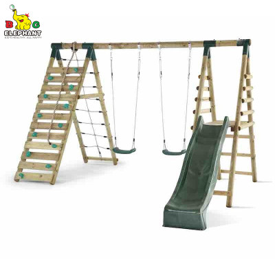 3-In-1 Easy To Assemble Wooden Outdoor Swing Play Set with Slide