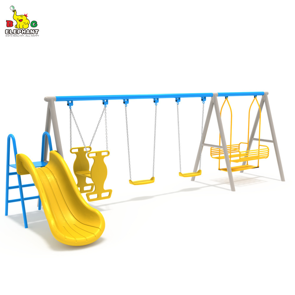 Metal Swing Set with Climbing Wall For Backyard Outdoor Kids Fun Play