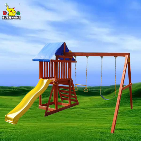 Swing Set Wooden Outdoor Playground Tower Fort Play Set for Kids Customized Manufacturer