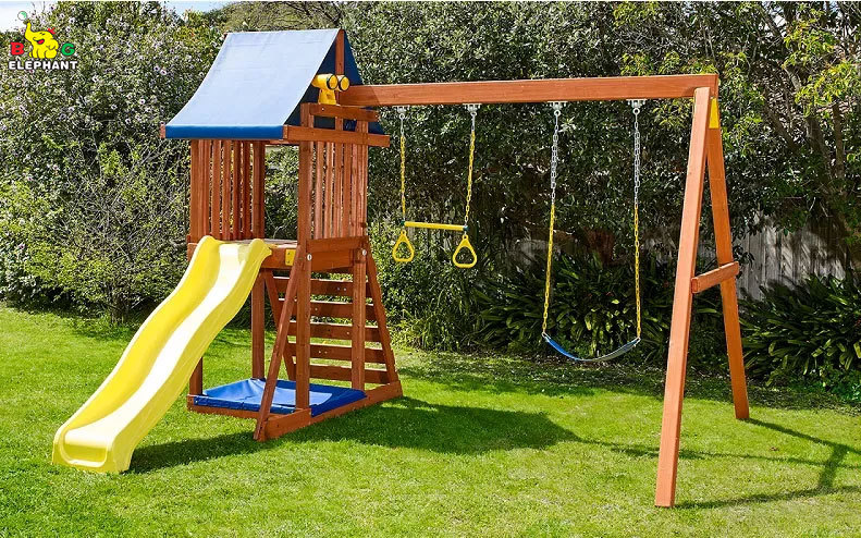 outdoor wooden playground,Swing Set Wooden Outdoor Playground Tower Fort Play Set for Kids Customized Manufacturer