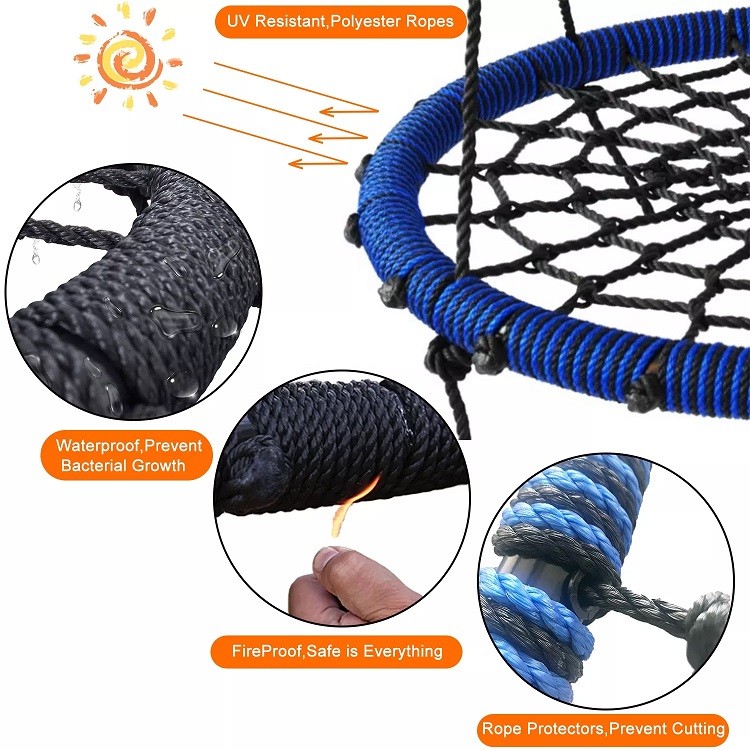 Round Children Net Swing,PC-MC02 Blue Spider Net Tree Swing Round Web Rope Swing Fun for Multiple Kids or Adult