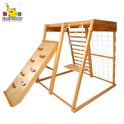 PC-TY11-Cadre d'escalade en bois Multifonctionnel Toddler Gym Indoor Escalade Swing Cadre d'escalade en bois massif pour les enfants