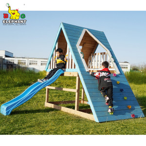 SH7 Outdoor Wooden Climbing Frame Geometric Shape Design Slide Wooden Playground Set