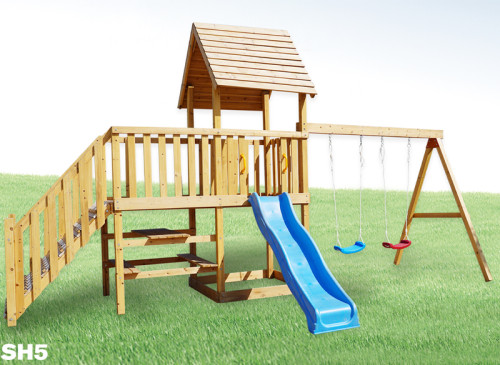 Juego de columpio de madera SH5 Equipo de juegos de madera para niños al aire libre