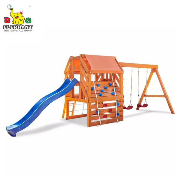 Equipo de juego para niños al aire libre SF3, columpio de madera, tobogán para patio trasero y escalador, Playgrund