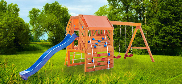 SF3 Ensemble de balançoire en bois pour équipement de jeu extérieur pour enfants Toboggan et grimpeur Playgrund