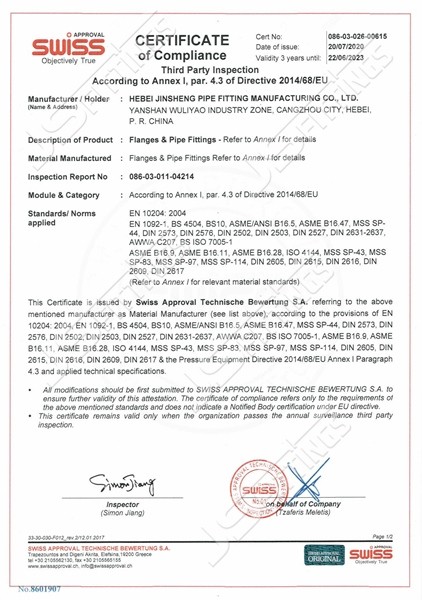 CE certificate of JS FITTINGS