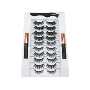 new styles 10 pairs of mixed magnetic eyelash two bottle magnetic eyeliner set natural and dense magnetic false eyelashes