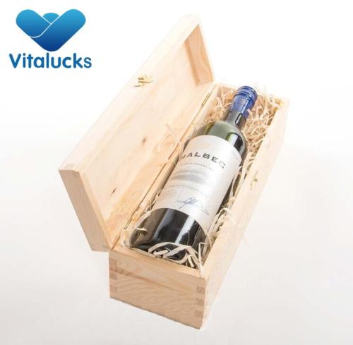 Wooden storage box for wine and glasses 750ml single bottle unfinished
