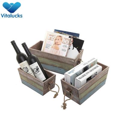 Customized painting wooden crates with rope handle set3 nested