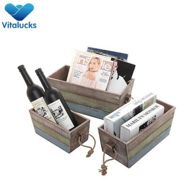 Customized painting wooden crates with rope handle set3 nested
