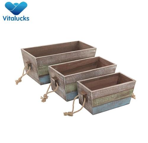 Customized painting wooden crates with rope handle set3 nested