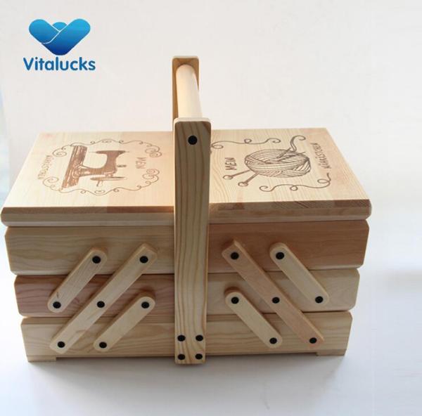 Factory price sewing storage tool wooden sewing box with handle