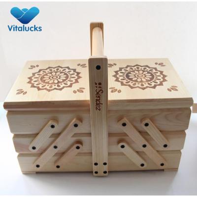 Factory price sewing storage tool wooden sewing box with handle