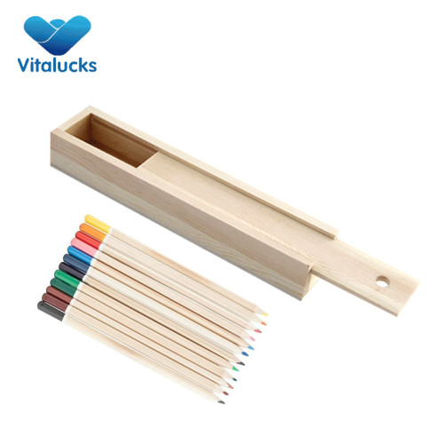 Wholesale sliding wooden pen gift box including pencils and sharpner
