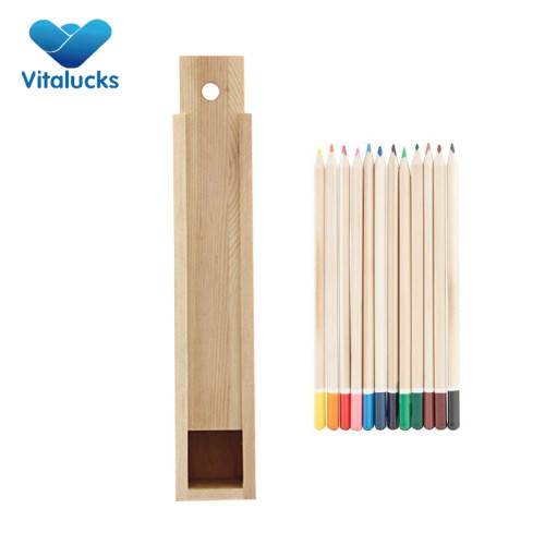 Wholesale sliding wooden pen gift box including pencils and sharpner