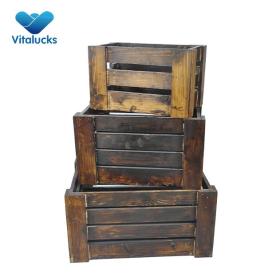 Nesting wood crates 3 sizes dark brown pine solid wood for decoration