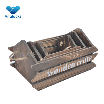 Wooden crate with rope handle burned finish