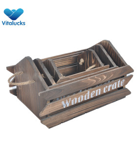Wooden crate with rope handle burned finish