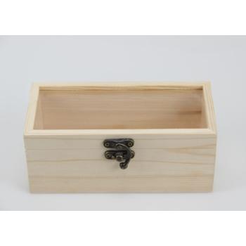 Wooden display box with window pine wood unfinished hinged lid