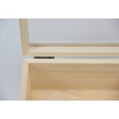 Wooden display box with window pine wood unfinished hinged lid