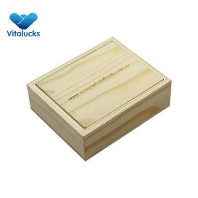 Small wooden storage box pine wood with laser/engraved logo