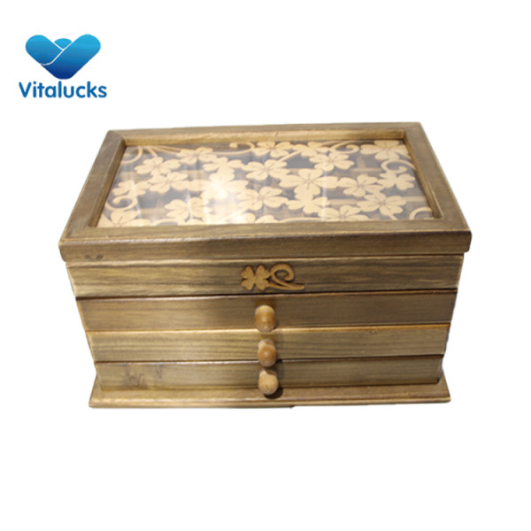Wooden jewellery storage box with drawer