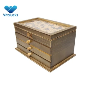 Wooden jewellery storage box with drawer