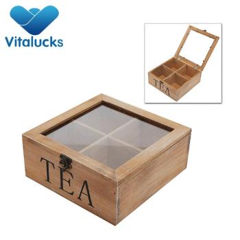 wholesale custom logo natural wood luxury tea tin box with lid