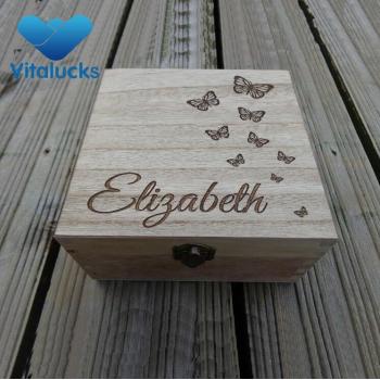 Squared wooden large storage box engraved laser logo