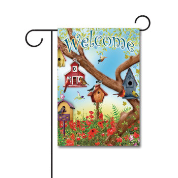 Poppies And Birdhouses 110g Knitted Polyester Double Sided Garden Flag Without Flagpole