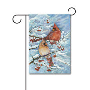 Cardinals and Berries 110g Knitted Polyester Double Sided Garden Flag Without Flagpole