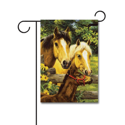 Horse Family 110g Knitted Polyester Double Sided Garden Flag Without Flagpole