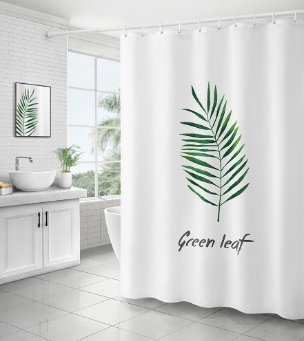Competitive price custom design bathroom green leaf shower curtain with high quality