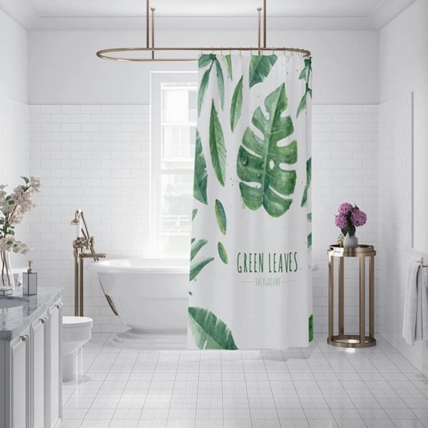 Wholesale custom design bathroom green leaf shower curtain