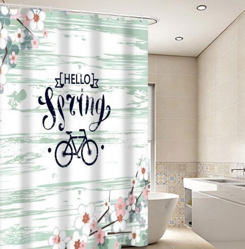 Factory price custom logo bathroom green leaf shower curtain