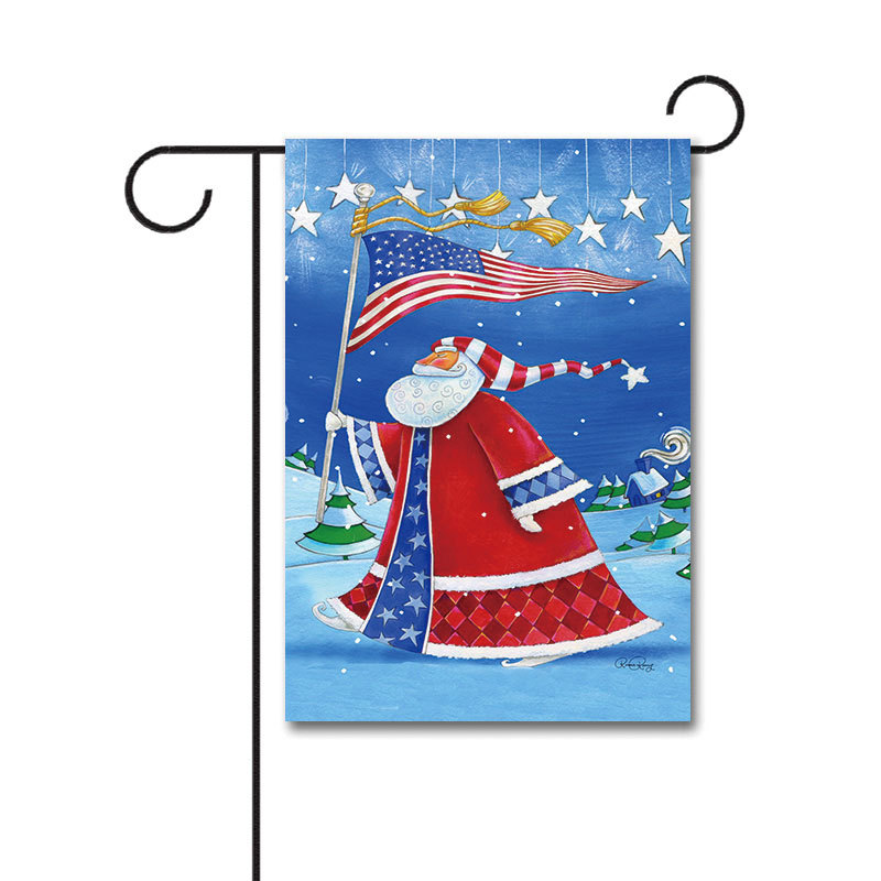 Patriotic Santa 110g Knitted Polyester Double Sided Garden Flag Without Flagpole